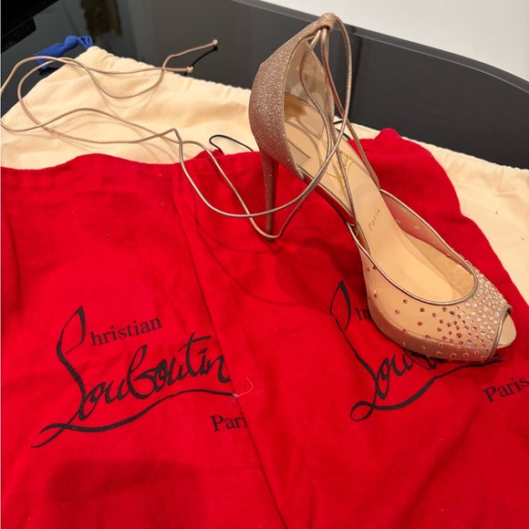 Christian Louboutin Nude and Red Crystal Heels - Picture 7 of 8